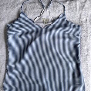 J. Crew Blue and White Striped Scallop-Edge Cami